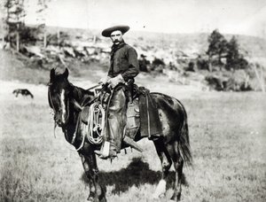 Vaquero montando un caballo en Montana, EE.UU., c. 1880